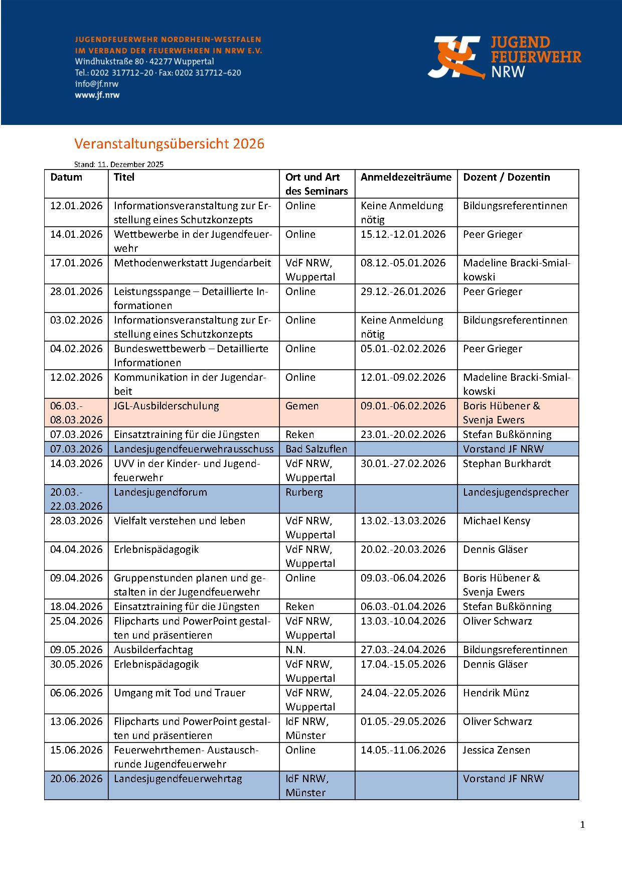 JF NRW Veranstaltungsübersicht 2026