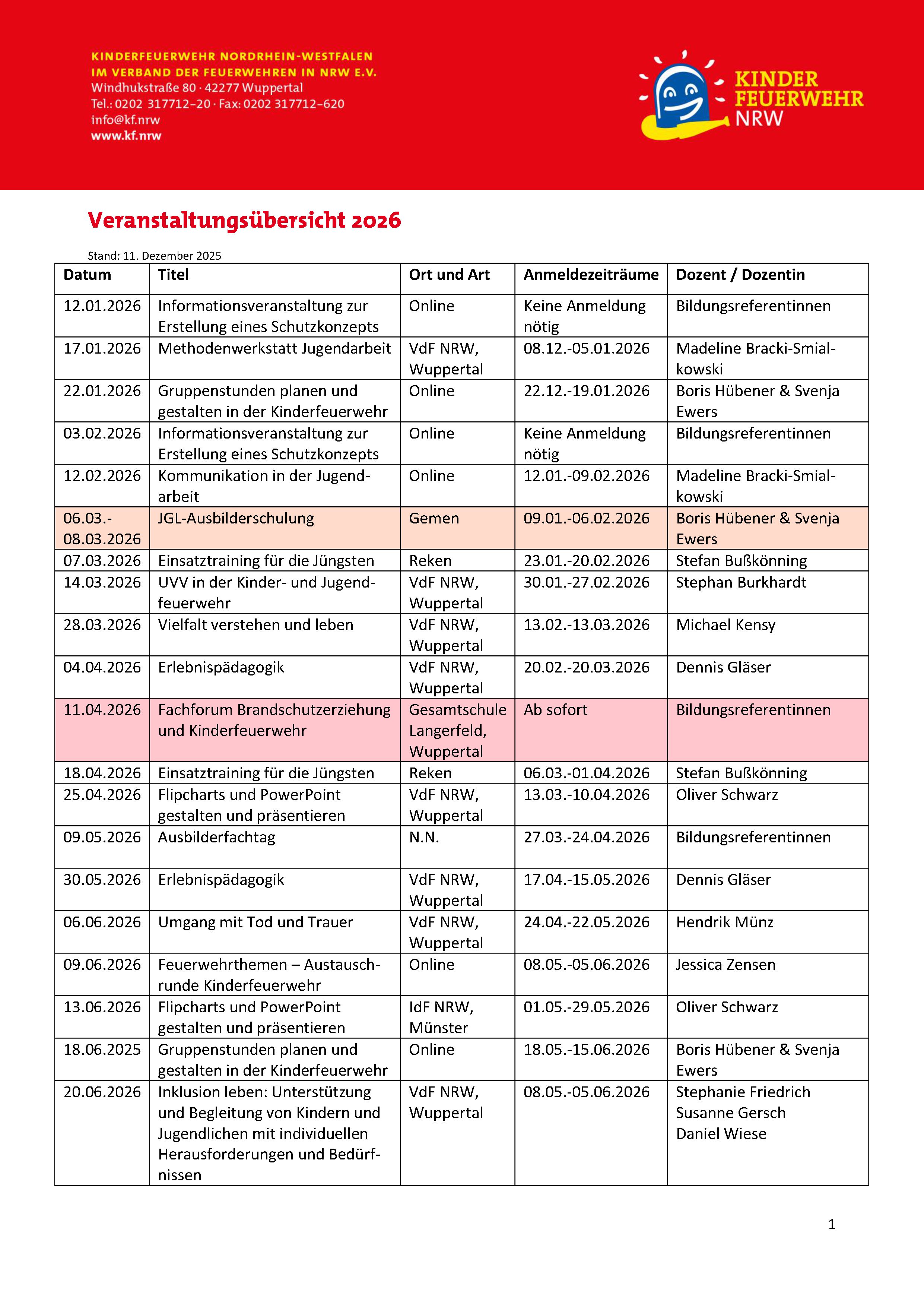 KF NRW Veranstaltungsübersicht 2026